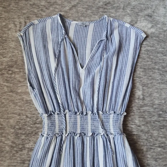 Rails Ashlyn Levanzo Striped Dress Sleeveless Smock Ruffle Blue Midi Linen Rayon - Picture 9 of 12